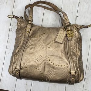 Coach Monogram LRG Gold Purse Hobo Handbag -EUC-